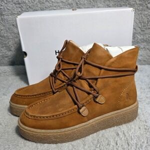 Hush Puppies Chukka Lace UP Suede Soft Ankle Booties Women 8.5 WIDE Cognac Brown